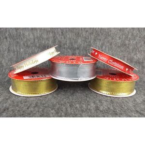 Craft Ribbon Lot of‎ 5 3/8" Merry Christmas & Happy Holidays + 7/8" Metallic NEW